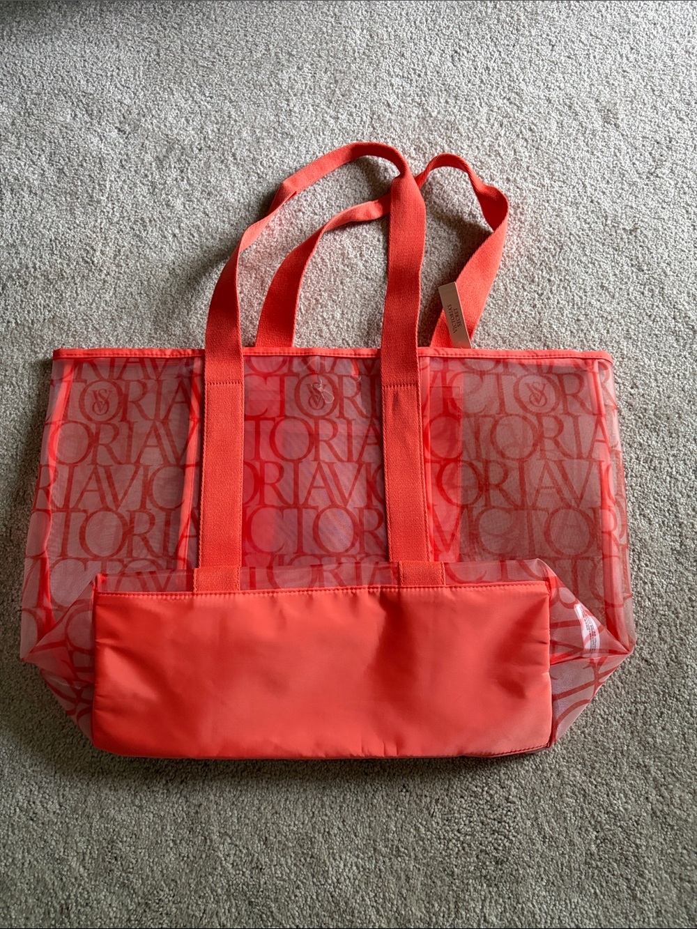 NWT Victoria's Secret Coral Logo Mesh Tote Beach Bag